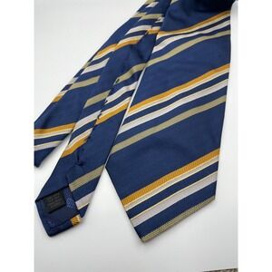 Altea Milano Siegel's Silk Tie Navy Blue Gold Silver Striped Hand Made Italy